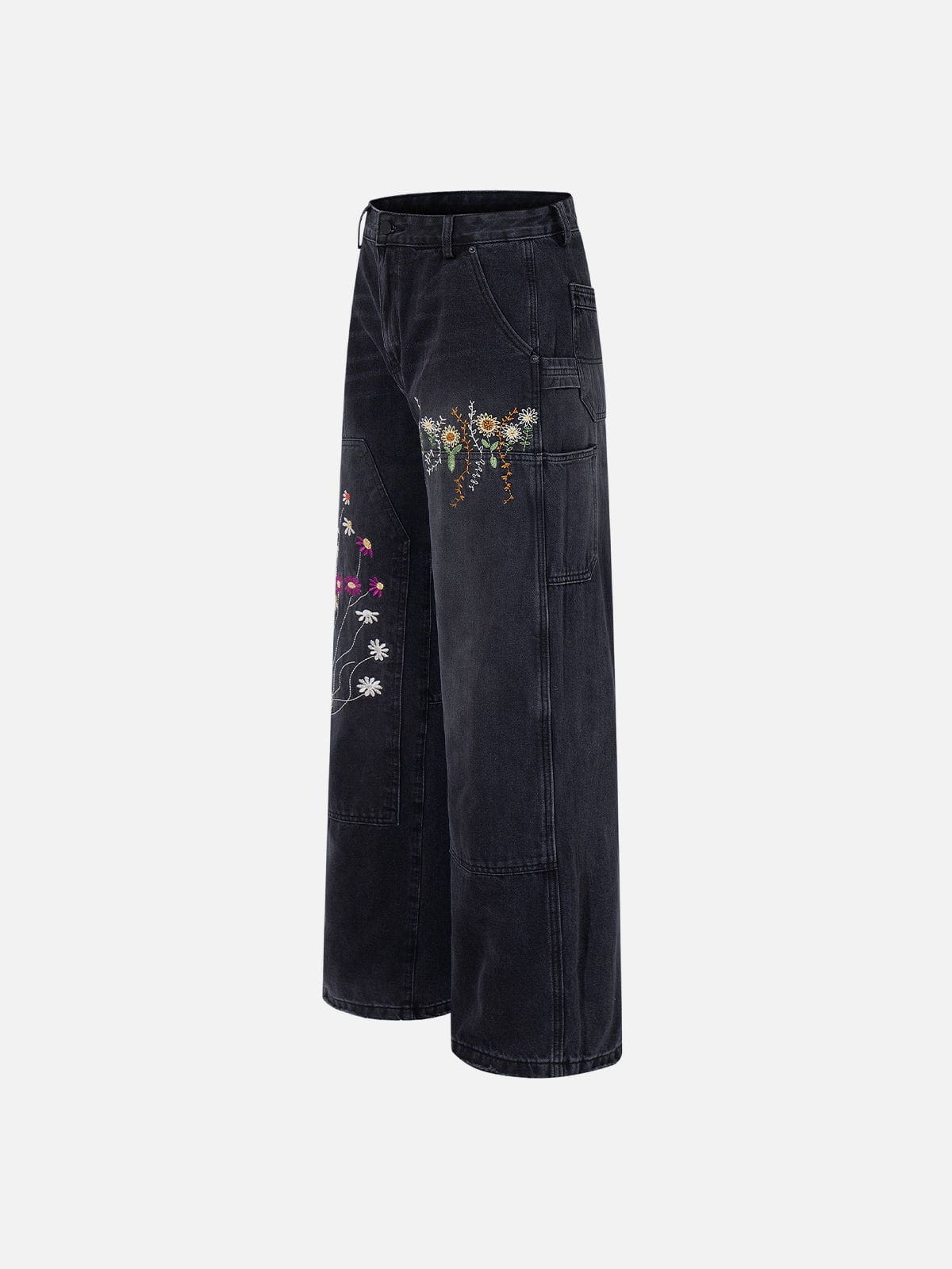 Haaura Floral Embroidery Double Knee Jeans