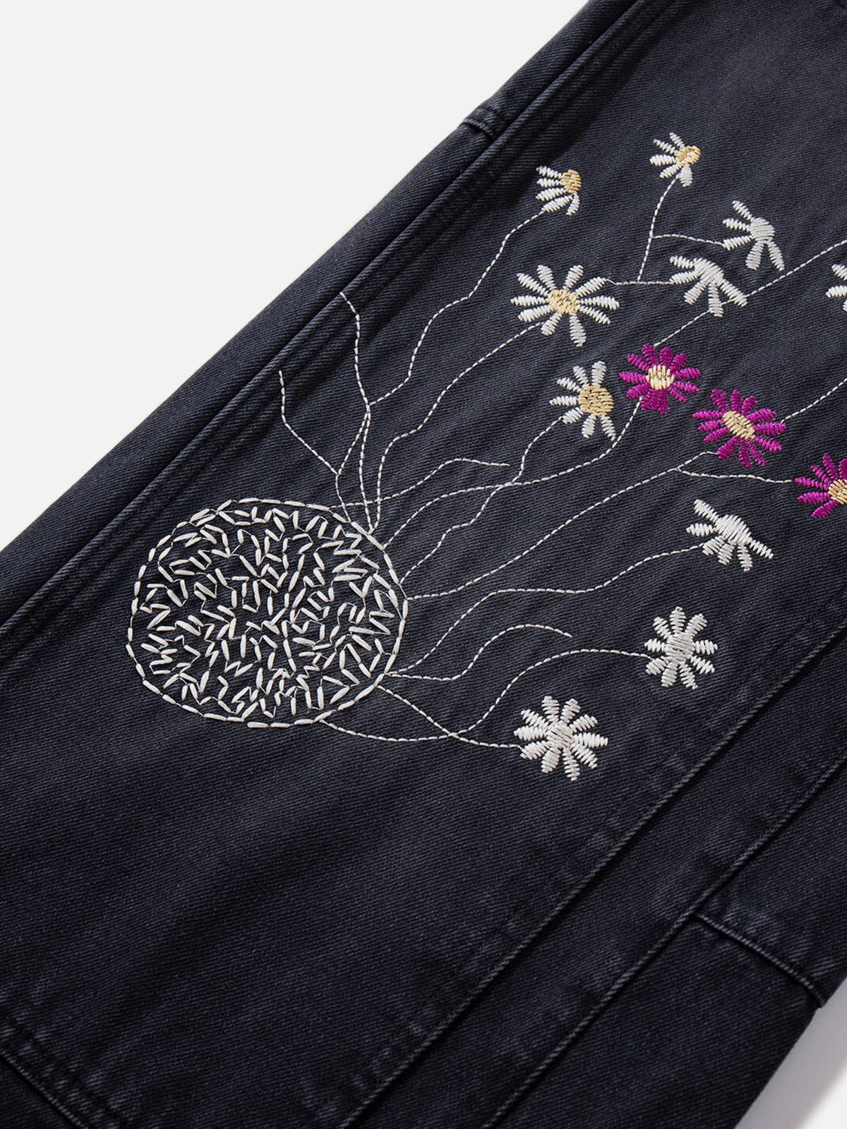 Haaura Floral Embroidery Double Knee Jeans