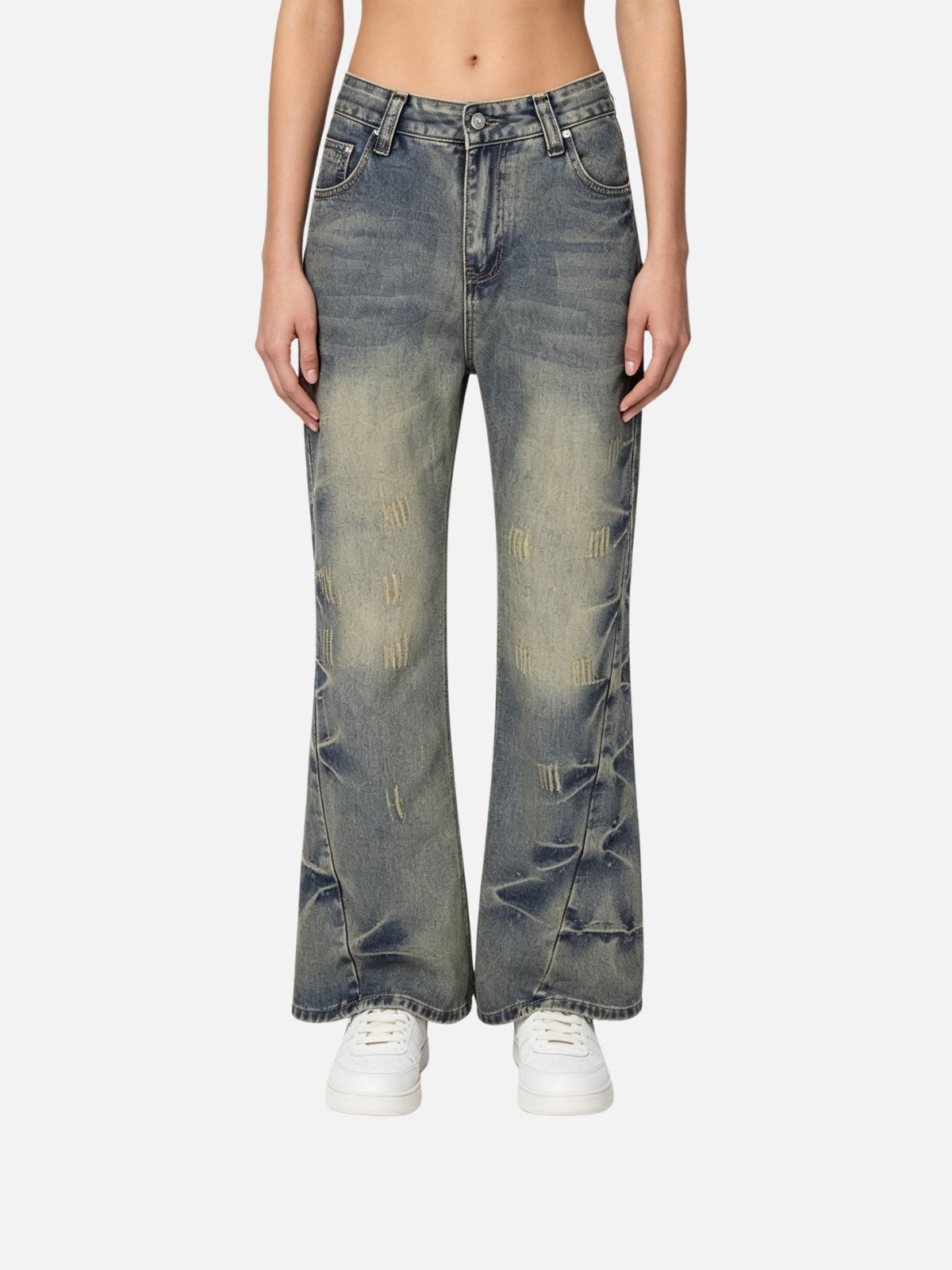 Haaura Washed Texture Flare Jeans