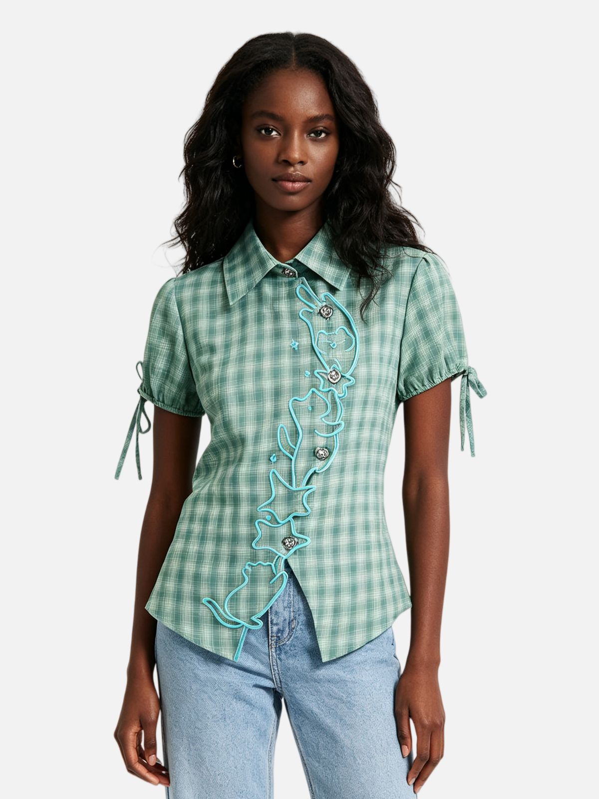 Haaura Plaid Cat Short Sleeve Shirt