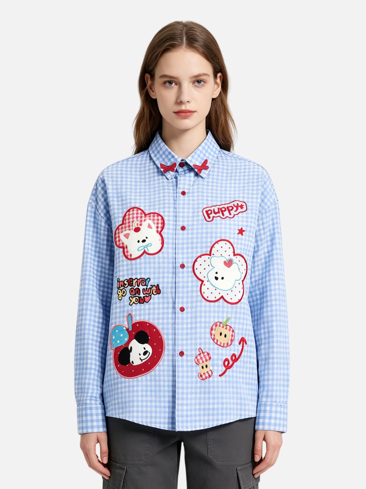 Haaura Puppy Patchwork Gingham Shirt