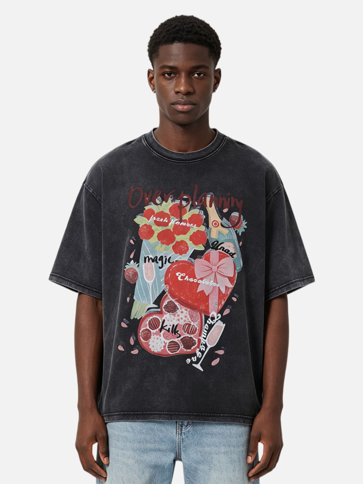 Haaura Boxy Acid Wash Floral Graphic Tee