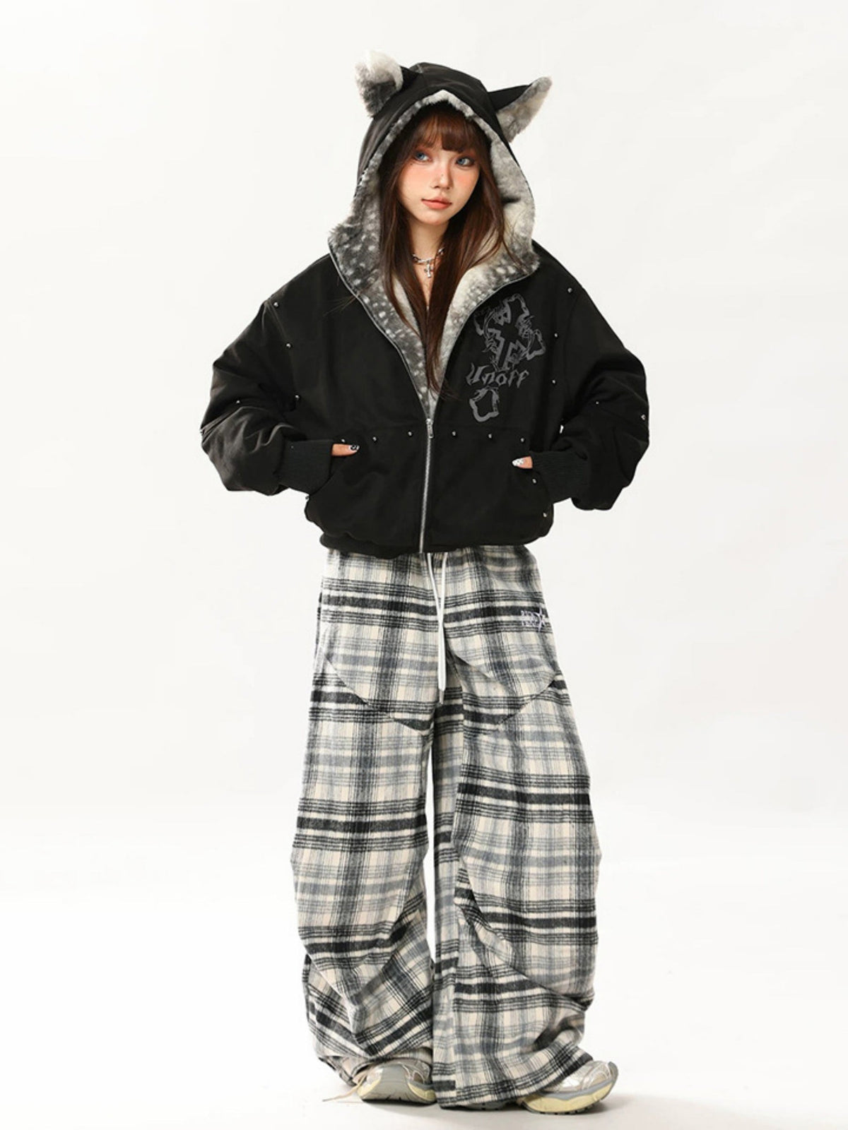 Haaura Animal Ear Plush Hooded Zip Jacket