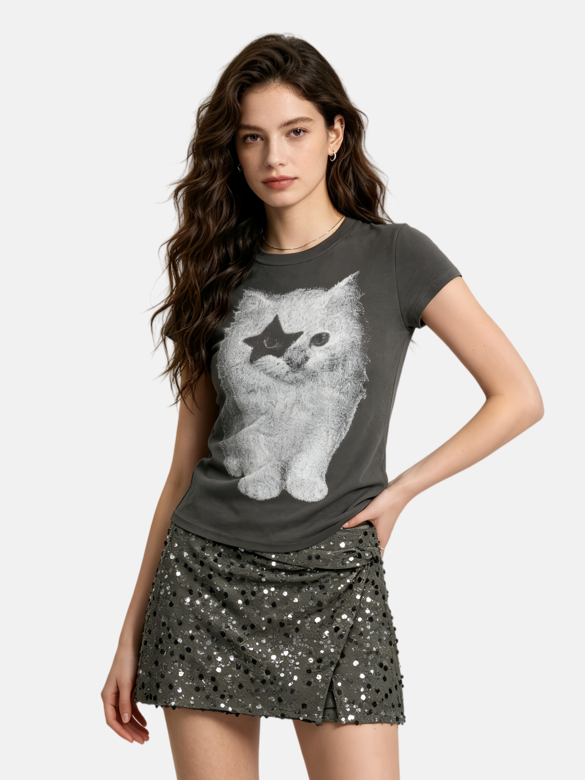 Haaura Asymmetric Sequin Knot Waist Mini Skirt