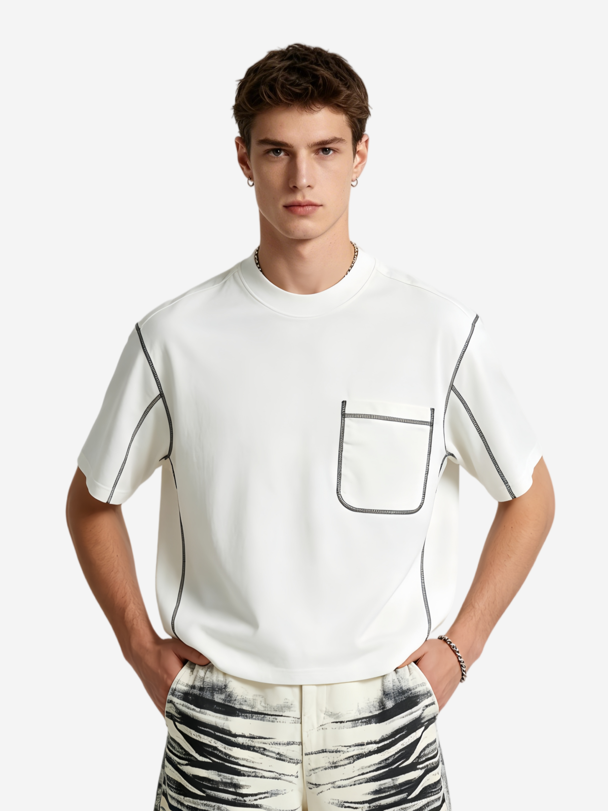 Haaura Contrast Stitch Pocket Relaxed Tee
