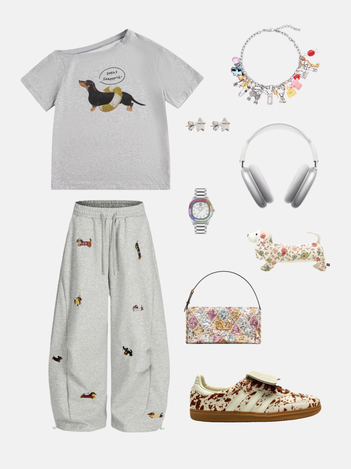 Haaura Embroidery Puppy Baaggy Barrel Sweatpants
