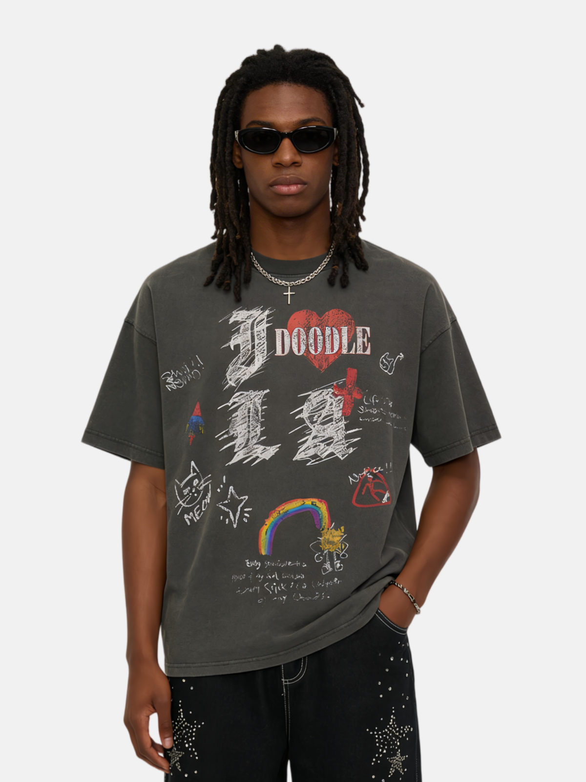 Haaura I DOODLE Love Distressed Graphic Tee