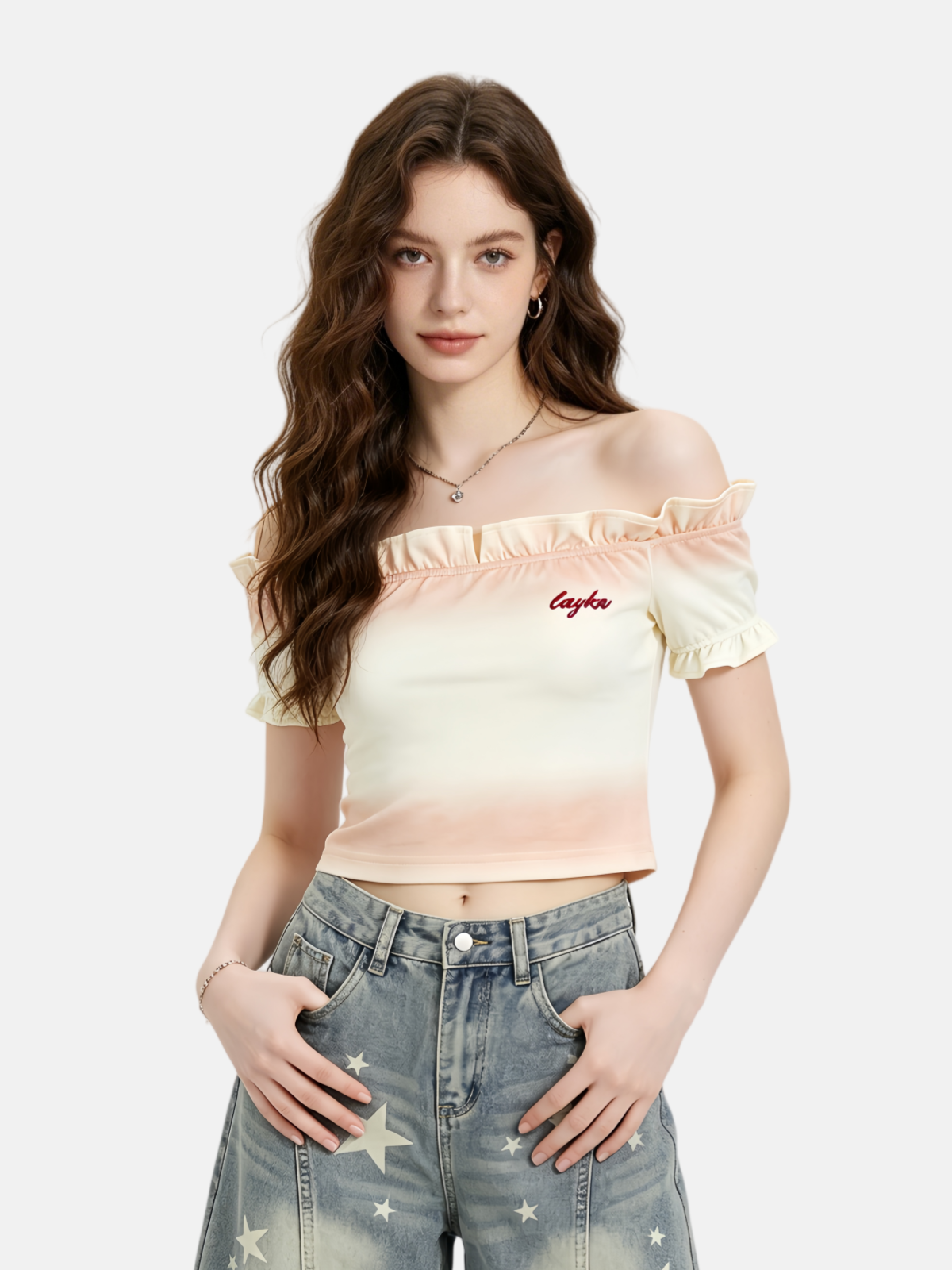 Haaura Off-Shoulder Ruffle Cayler Graphic Tee