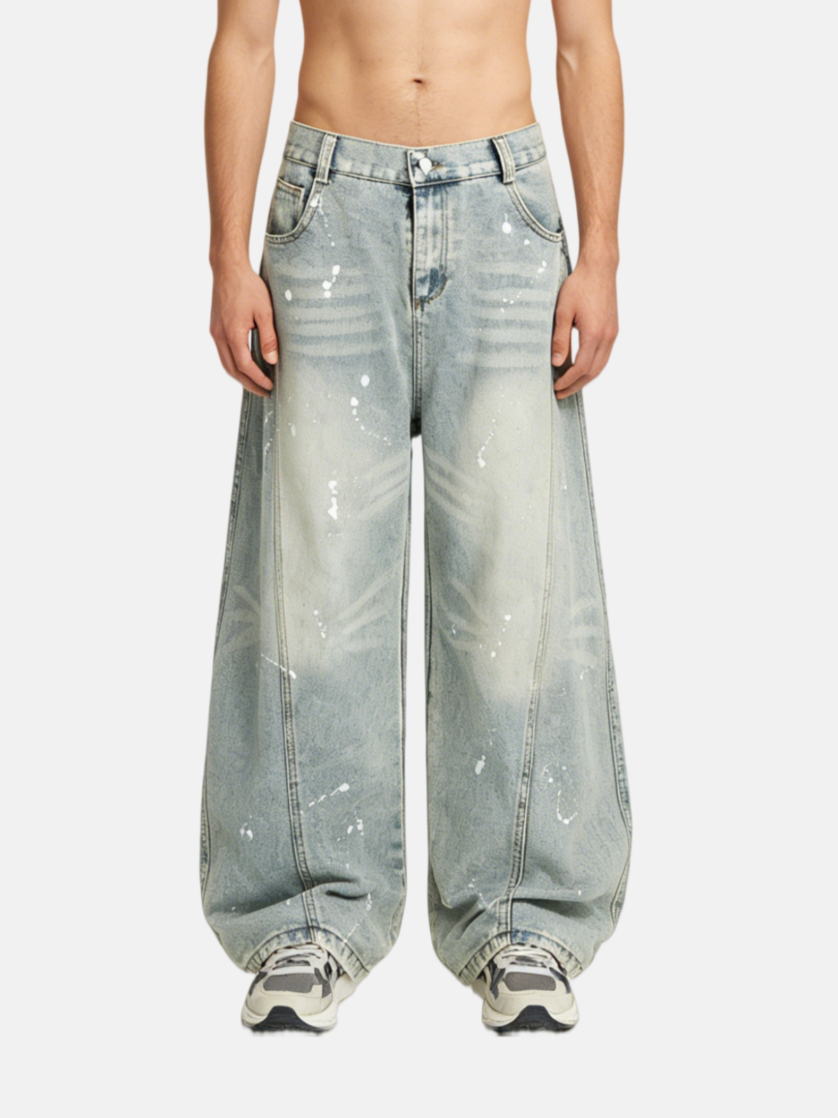 Haaura Splatter Washed Baggy Barrel Jeans