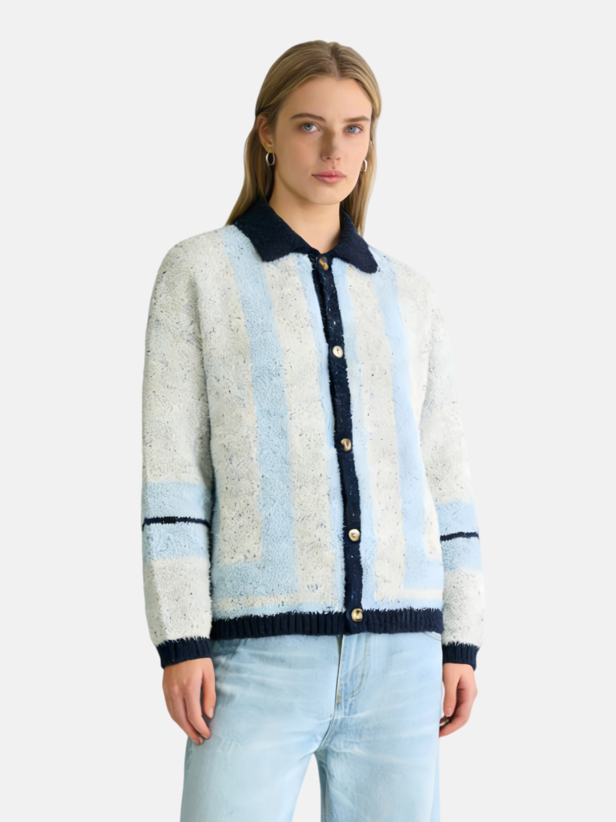 Haaura Textured Stripe Knit Cardigan