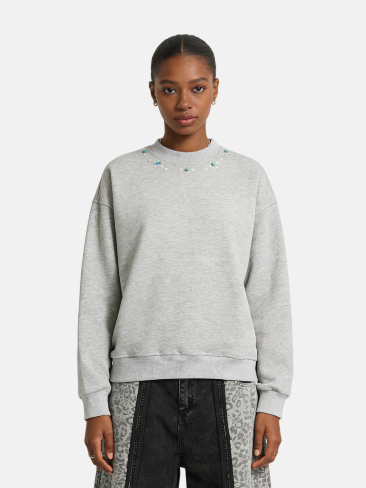 Haaura Turquoise Stud Collar Sweatshirt