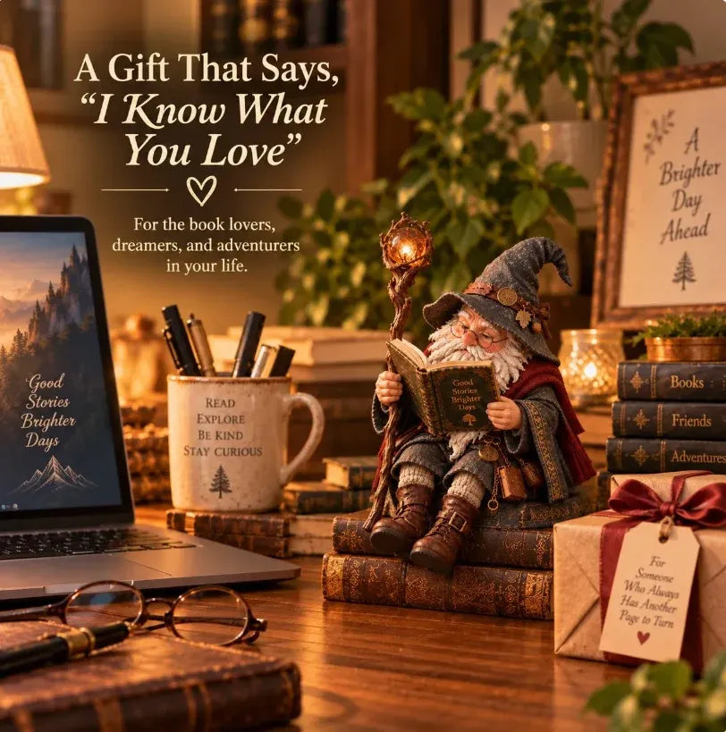 🧙♂️✨ Enchanted Book Lover Figurine – Whimsical Fantasy Reader Decor for Shelves, Desks & Cozy Reading Corners