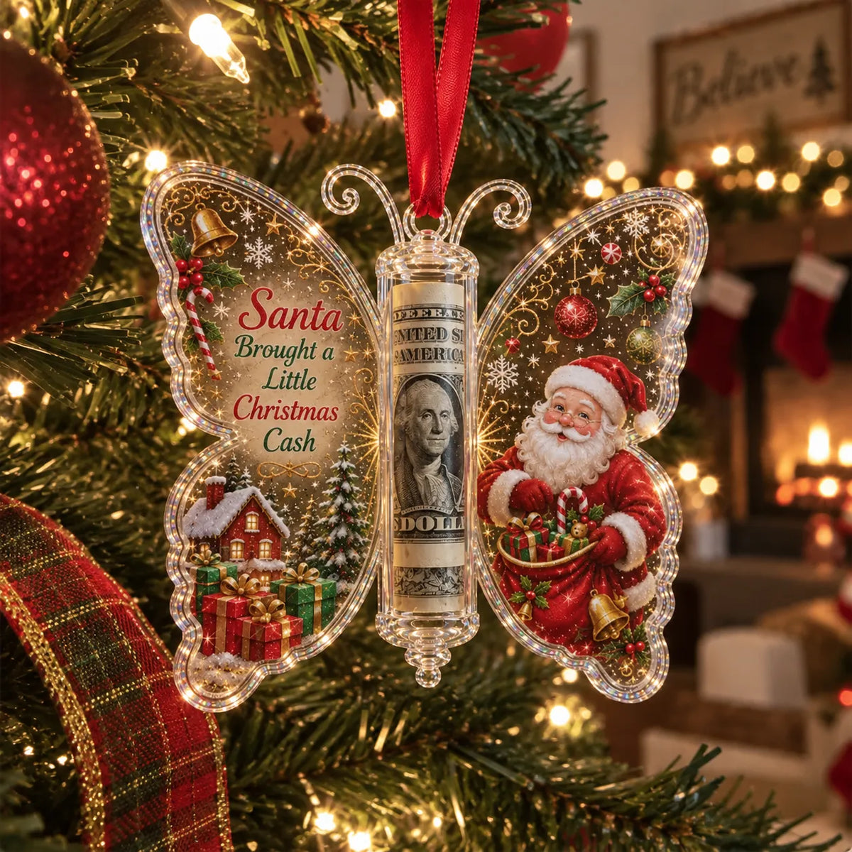 ๐ฆ๐ต 3D Embossed Butterfly Christmas Cash Gift Ornament โ Holiday Money Holder Keepsake ๐โจ