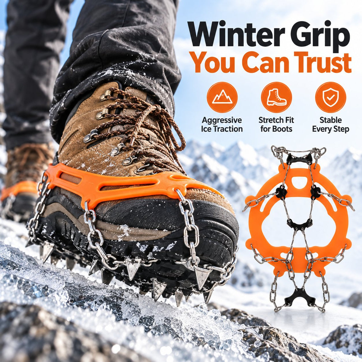 🧗♂️8/10-Tooth Welded Chain Crampons | Non-Slip Snow Ice Grips for Outdoor Hiking❄️