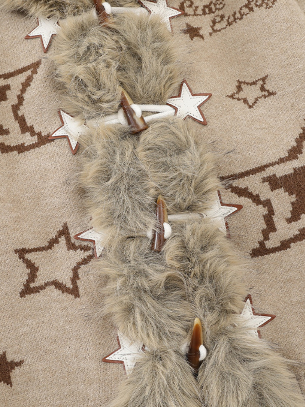 Haaura Fur Trim Star Hooded Cardigan