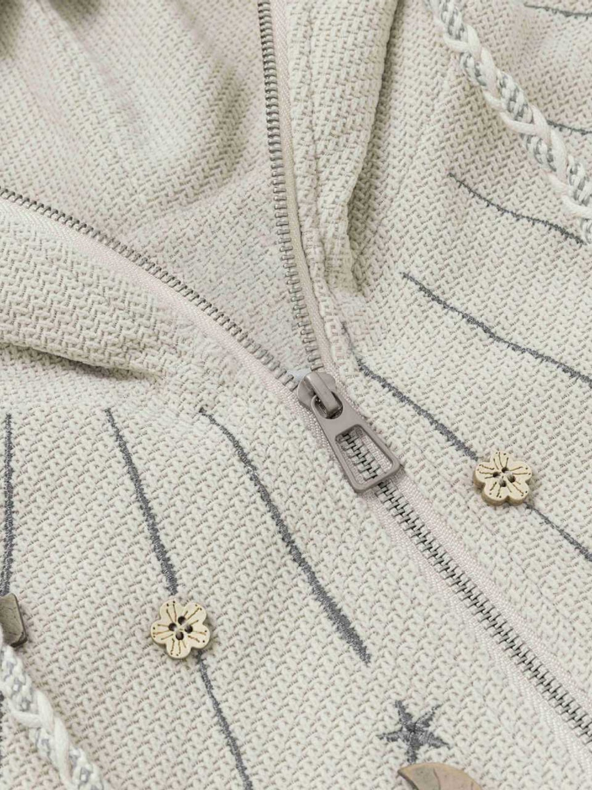 Haaura Boxy Celestial Embroidered Textured Zip Up Hoodie