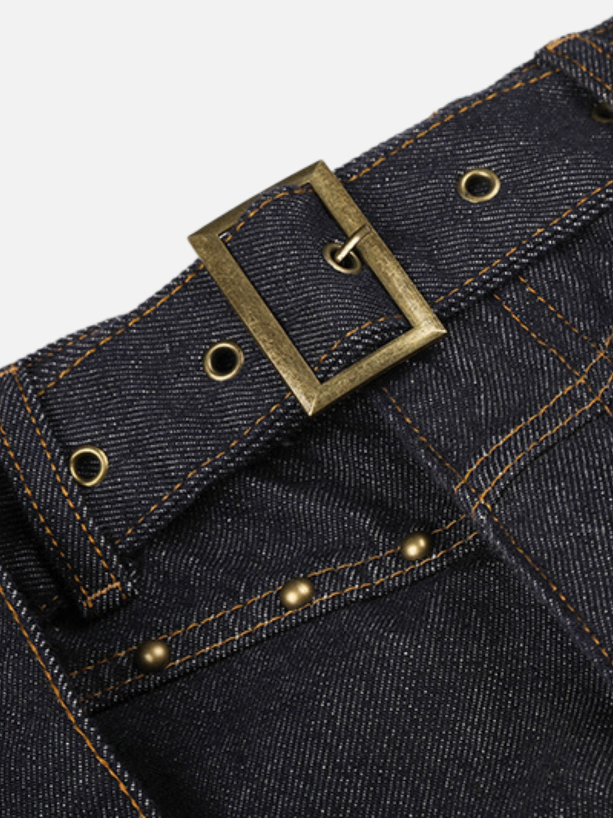Haaura Belted Embellished Cuff Baggy Jeans