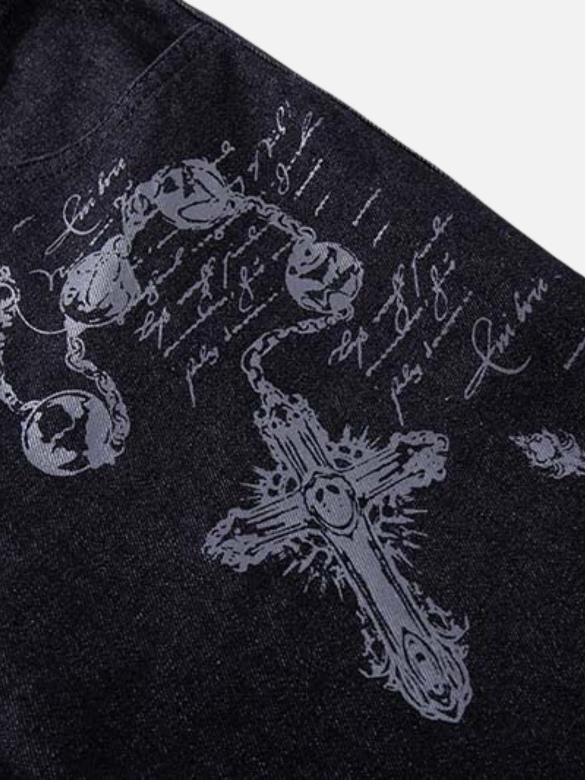 Haaura Cross Script Graphic Button-Fly Baggy Jeans