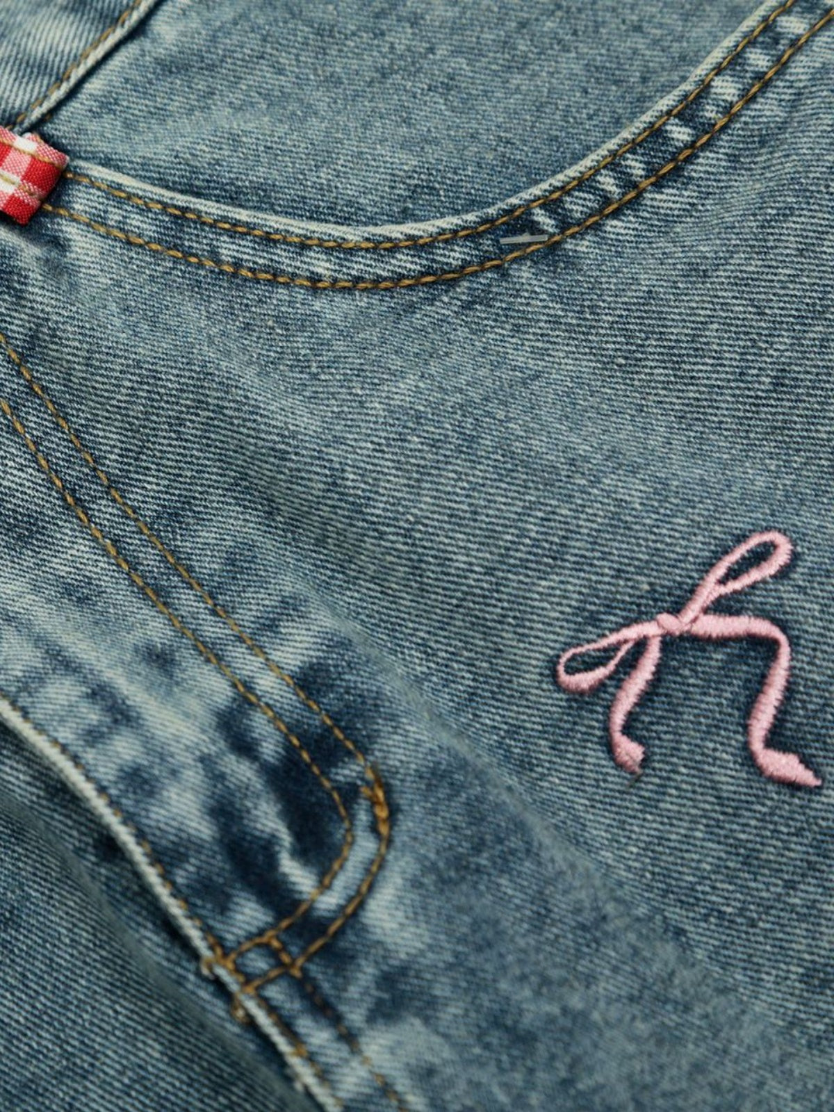 Haaura Bear & Heart Embroidery Baggy Jeans