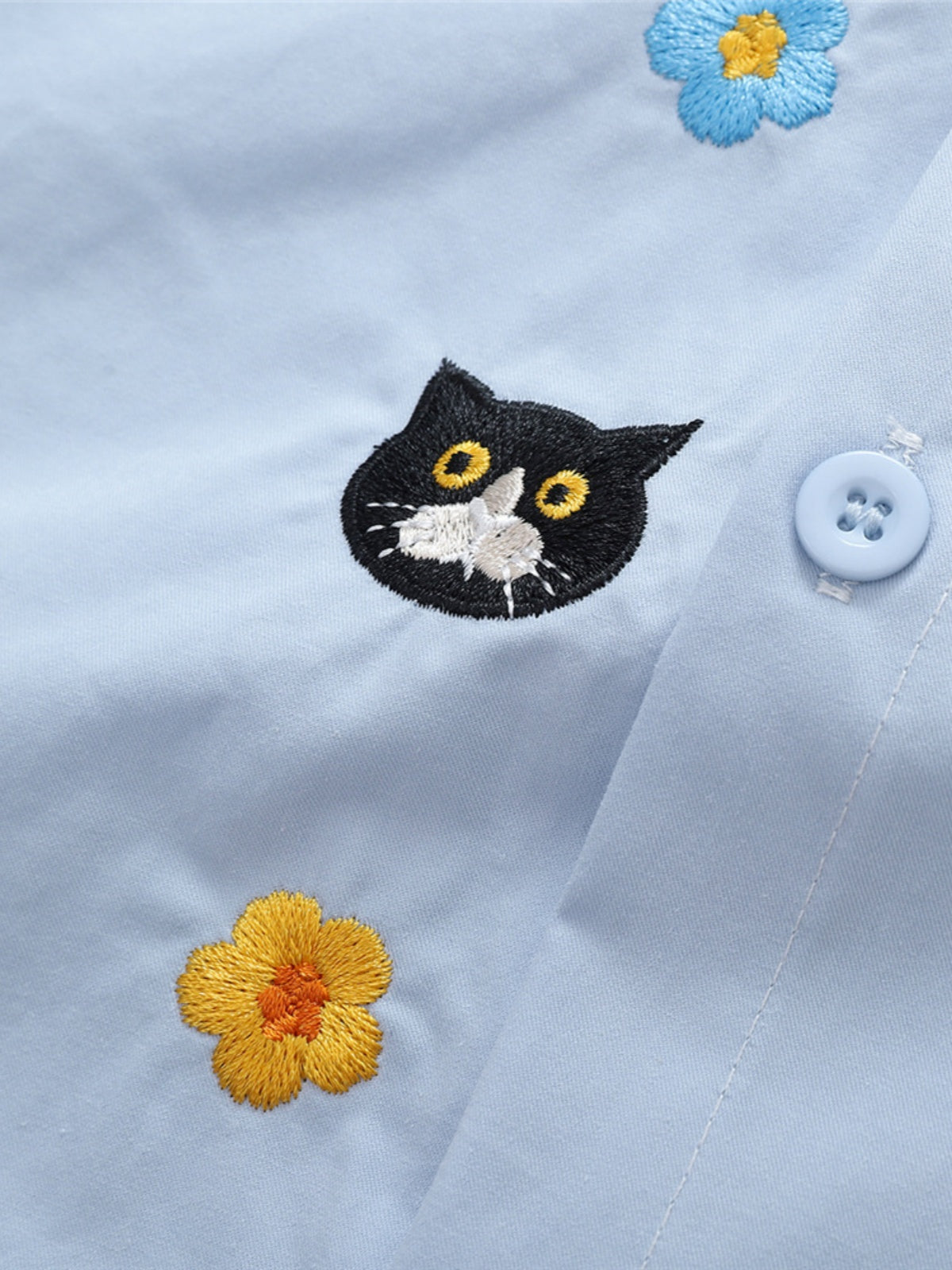 Haaura Cat Floral Embroidered Shirt