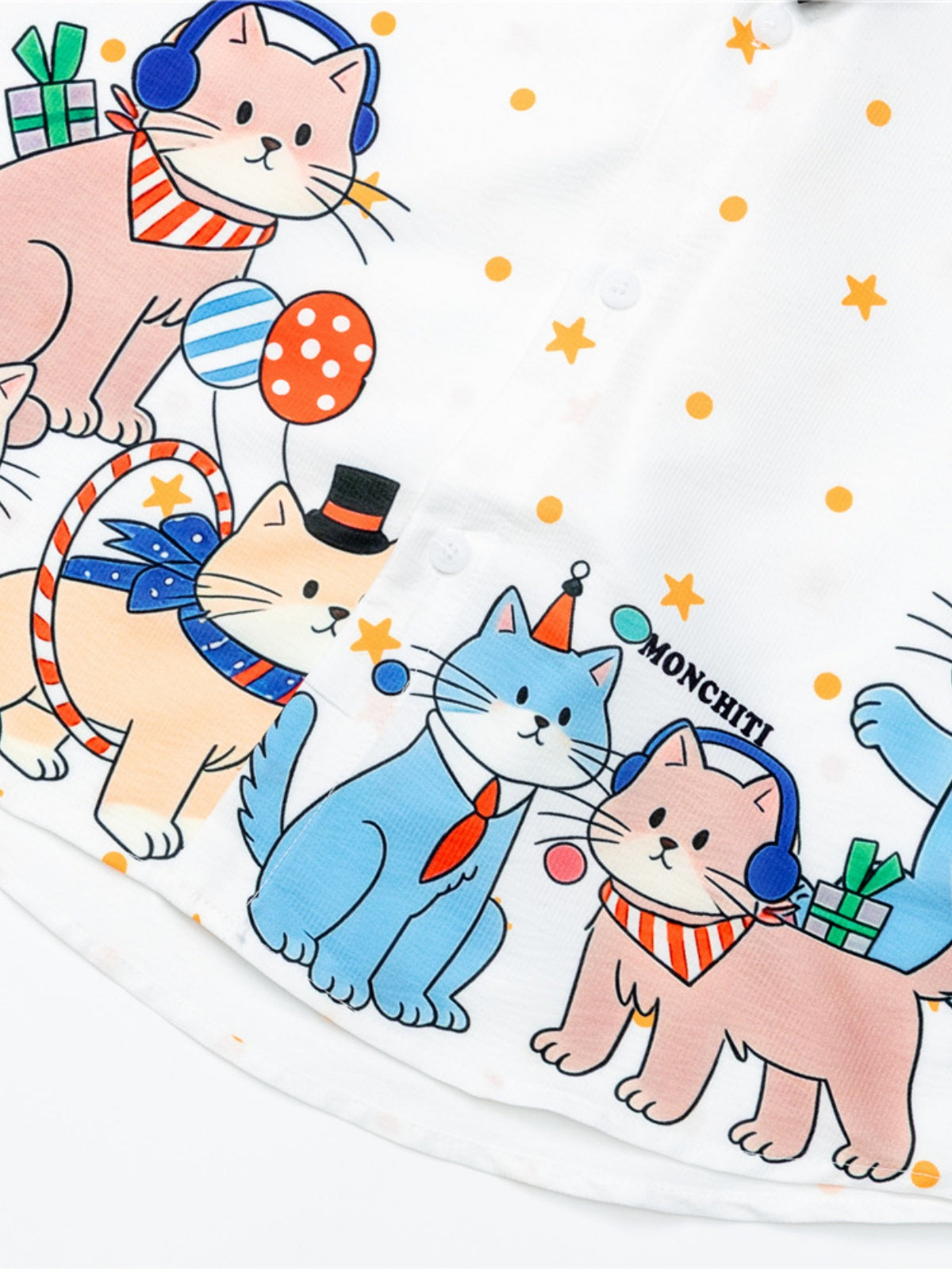 Haaura Cat Print Fake Tie Detail Bowling Shirt
