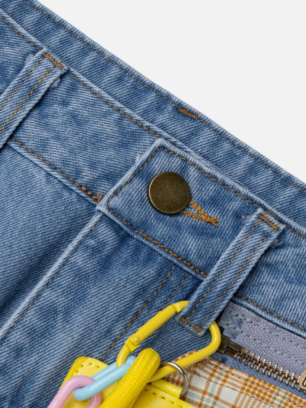 Haaura Star Applique Plaid Detail Baggy Jeans