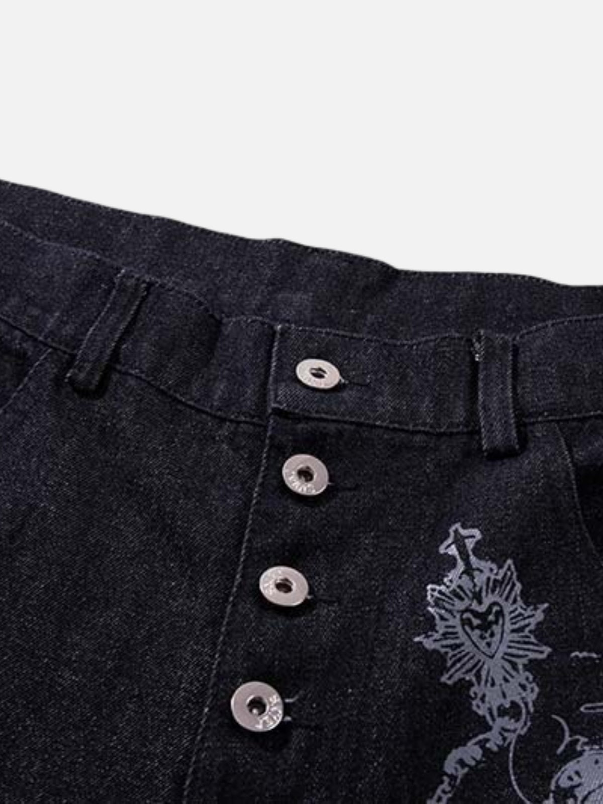 Haaura Cross Script Graphic Button-Fly Baggy Jeans
