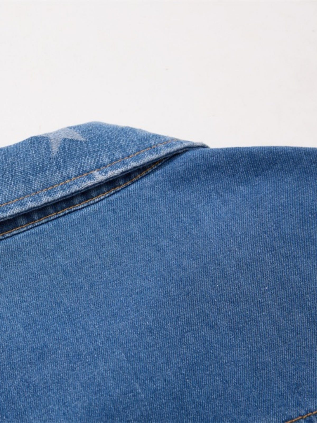 Haaura Boxy Star Collar Collegiate Graphic Denim Shirt