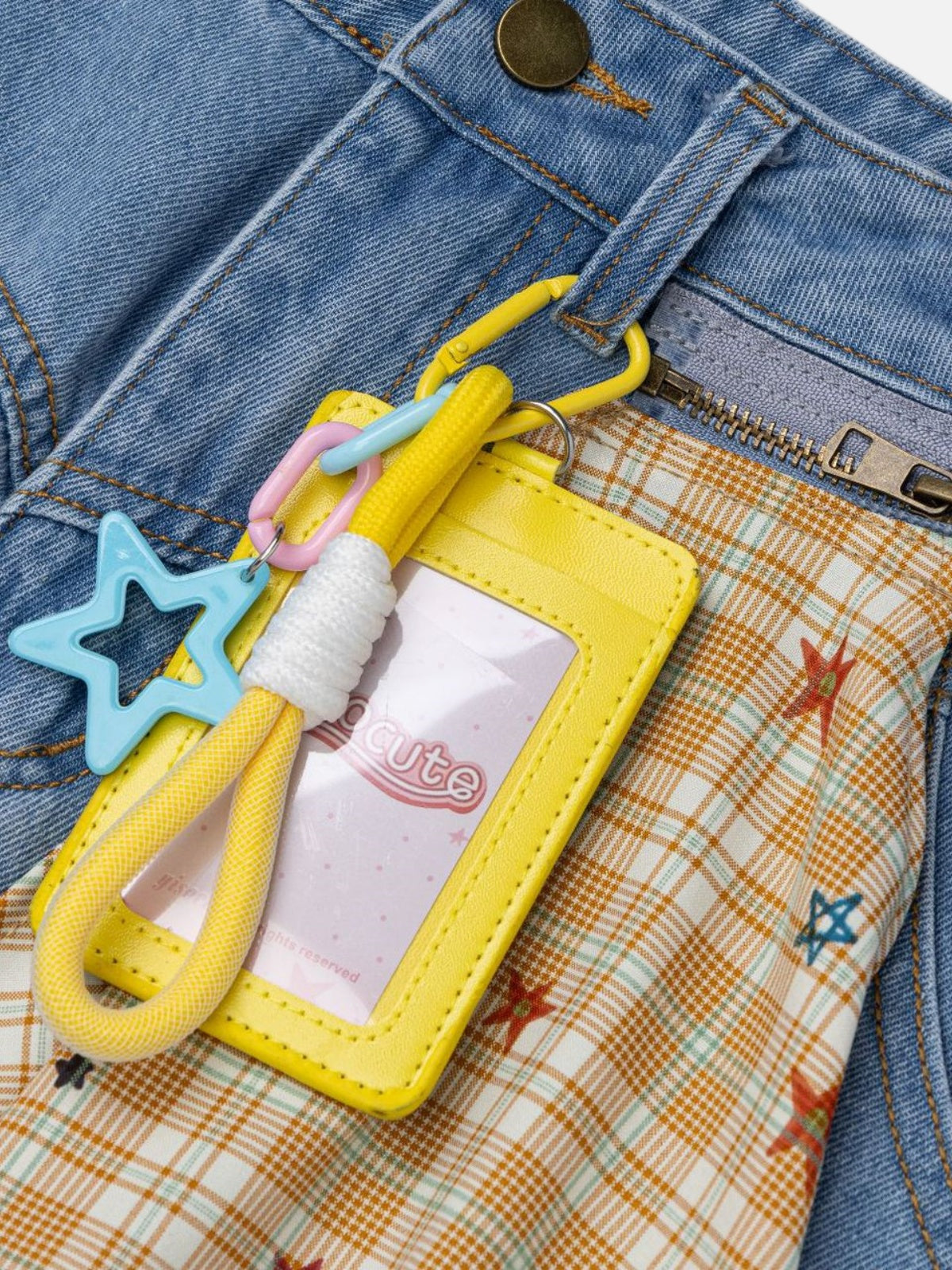 Haaura Star Applique Plaid Detail Baggy Jeans