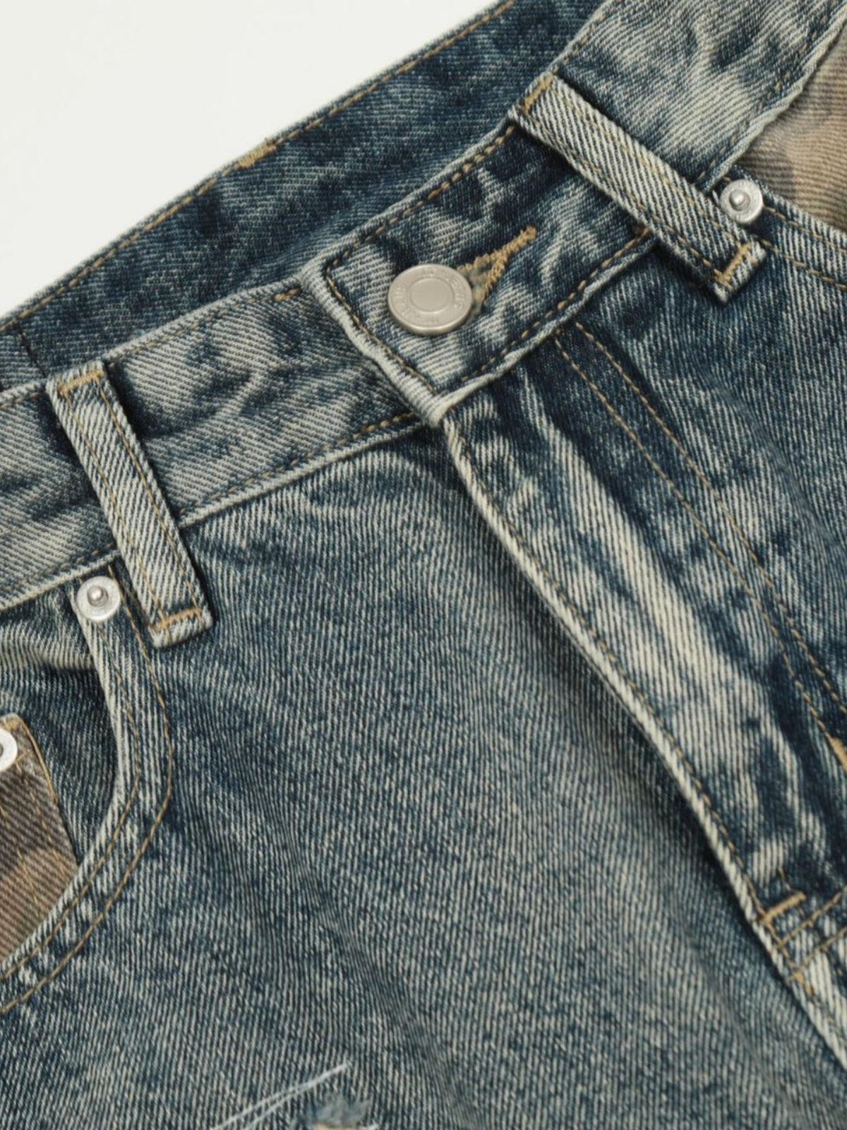 Haaura Destructed Camo-Patch Denim Jeans