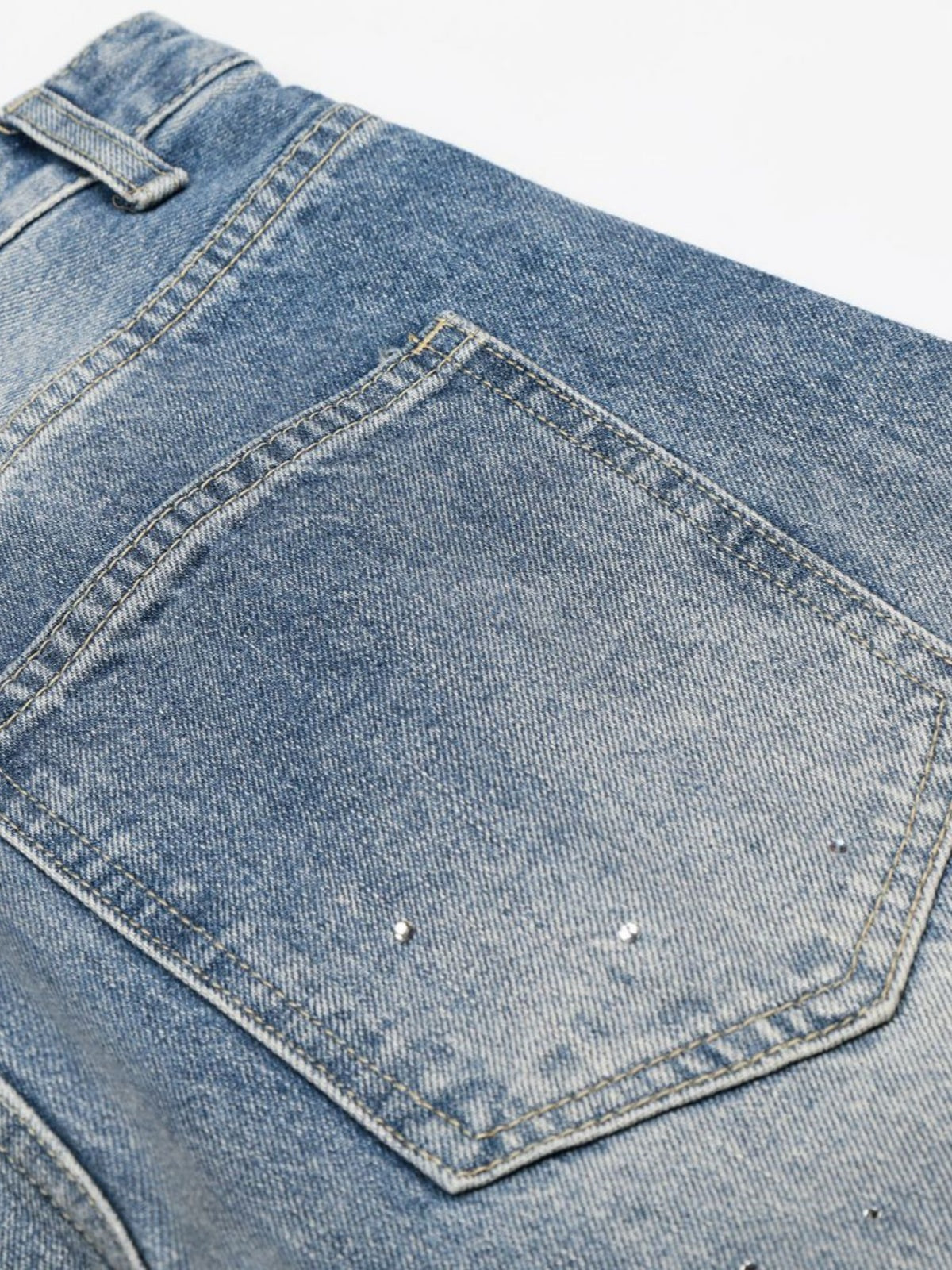 Haaura Baggy Wash Rhinestone Jeans