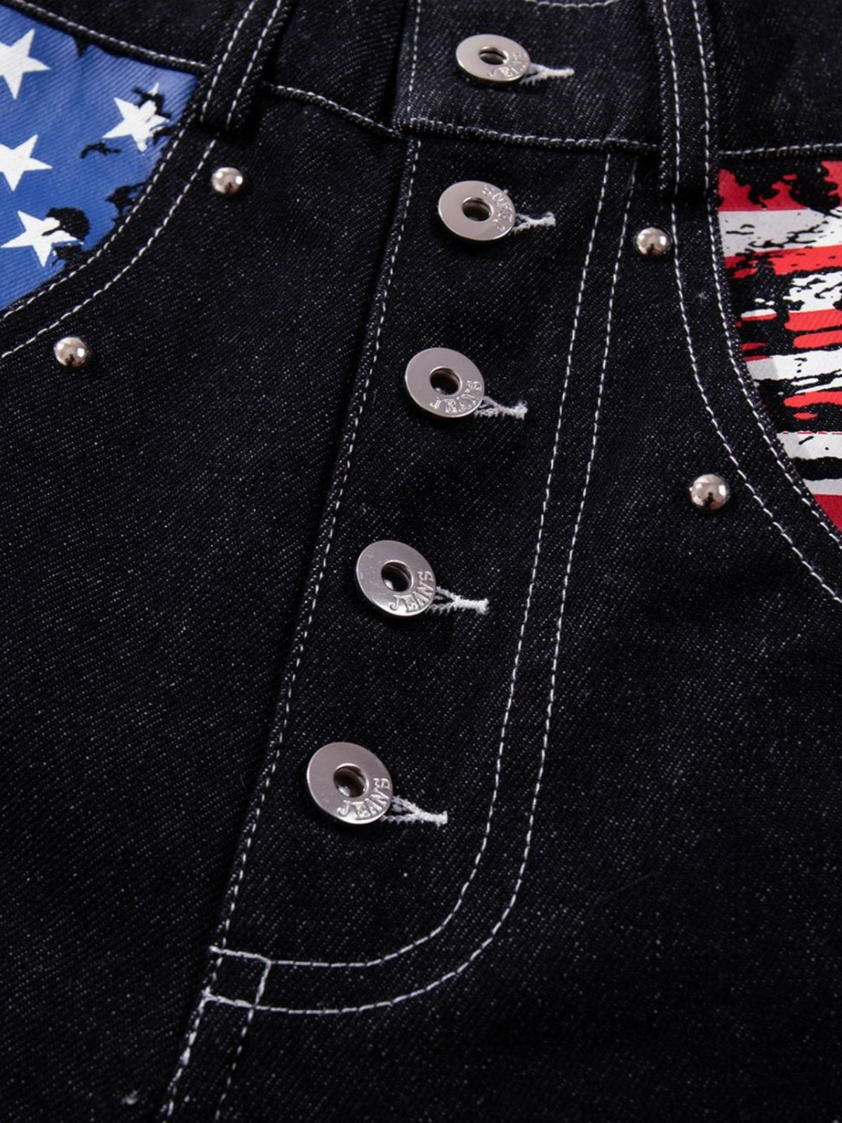 Haaura Flag Graphic Pocket Button-Fly Baggy Jeans