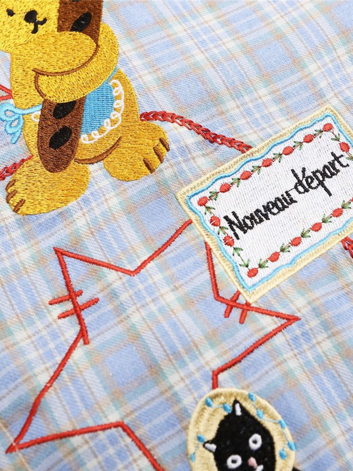 Haaura Bear & Cat Embroidery Shirt