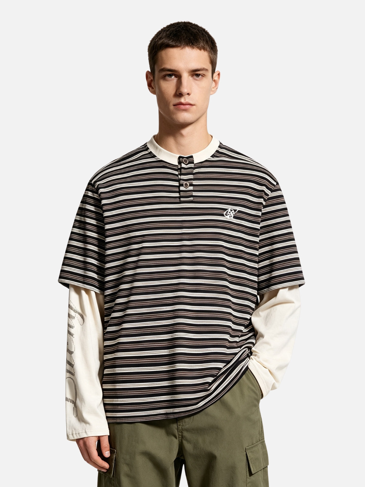 Haaura Layered Stripe Henley Tee