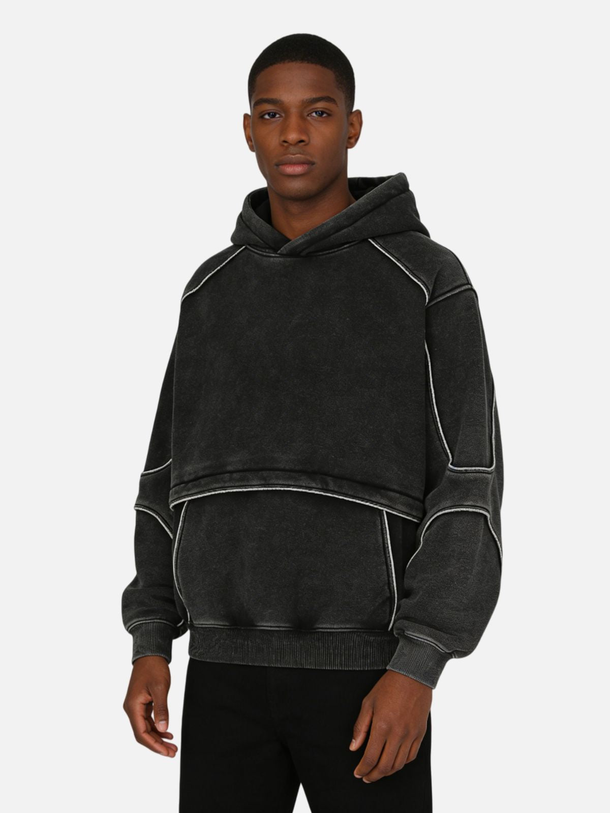 Haaura Distressed Stitch Detail Hoodie