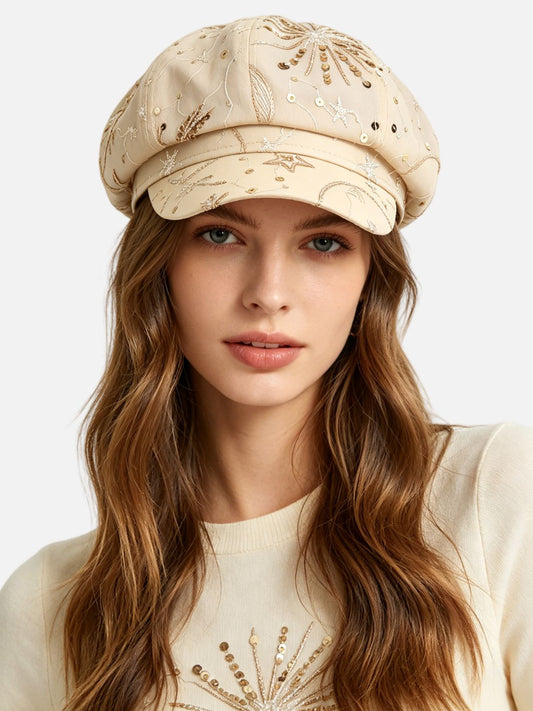 Sheer Overlay Star Embroidered Sequin Cap