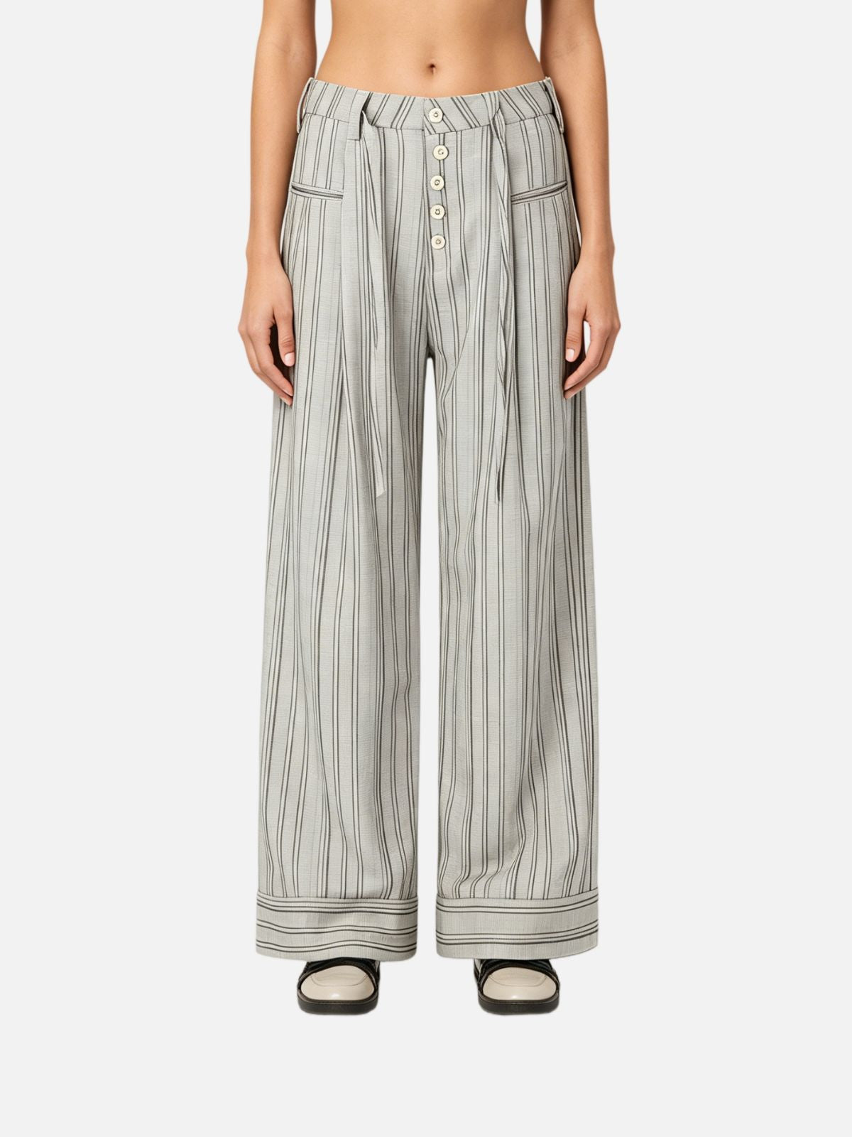 Haaura Striped Button Fly Pants
