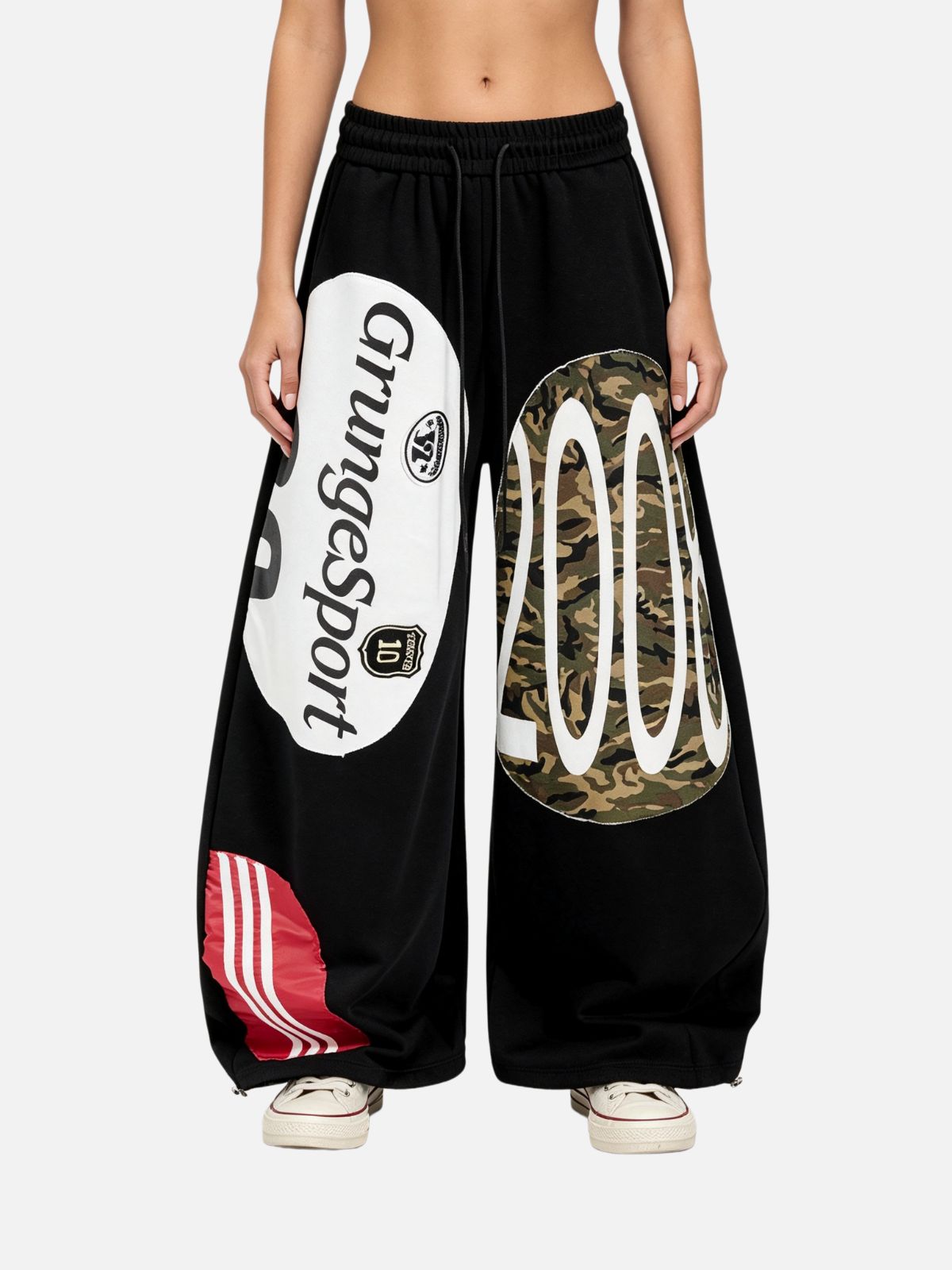 Haaura Camo Number Patch Drawstring Baggy Sweatpants
