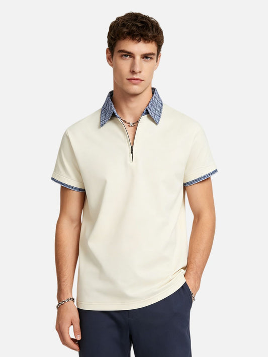 Haaura Check Collar Half-Zip Polo Shirt