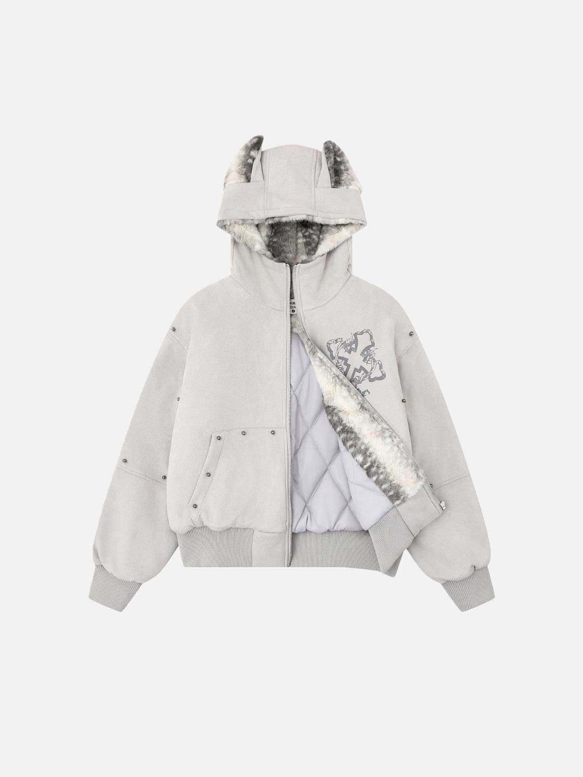 Haaura Animal Ear Plush Hooded Zip Jacket