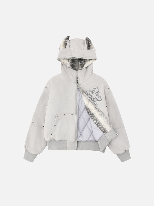 Haaura Animal Ear Plush Hooded Zip Jacket