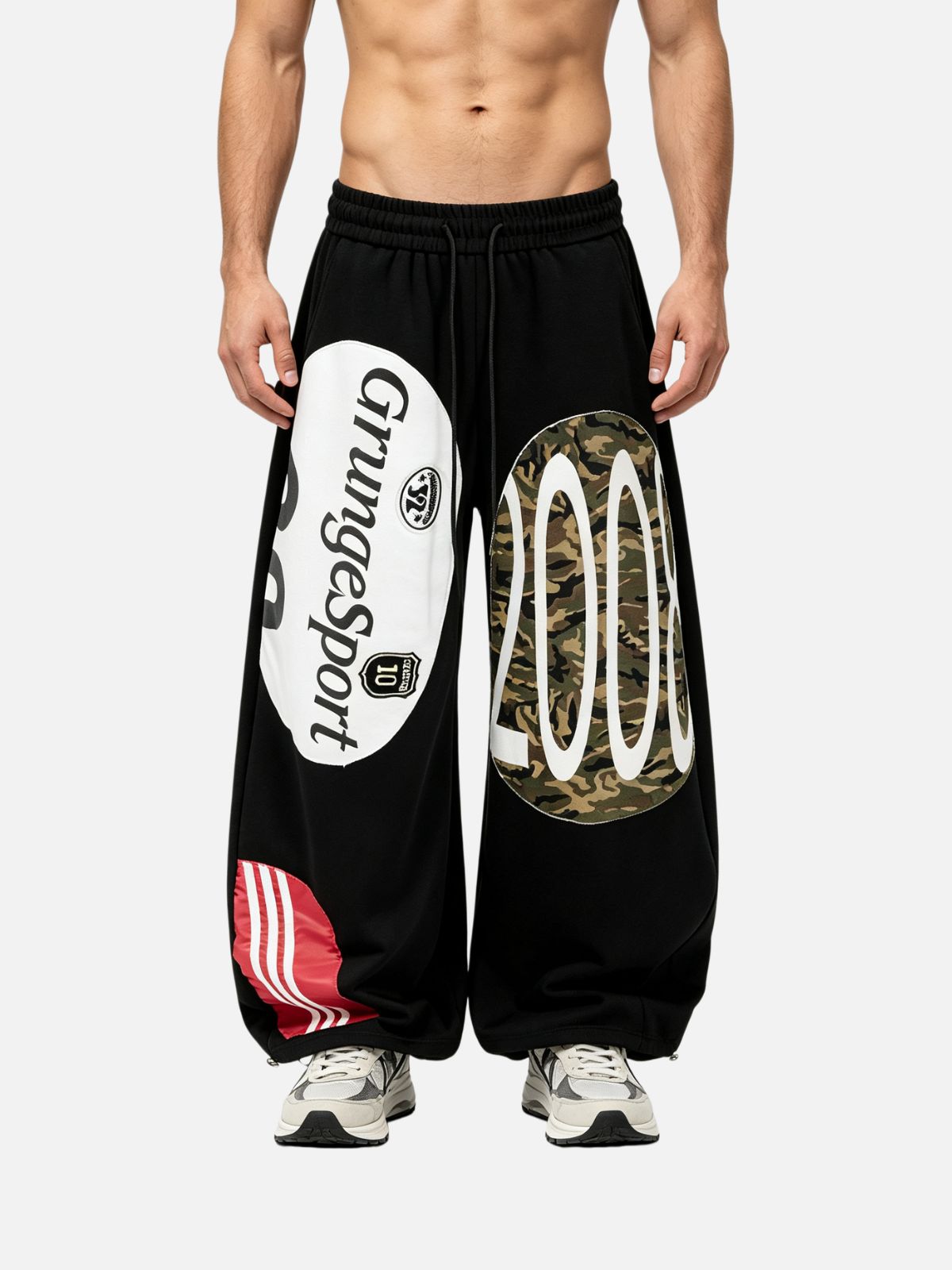 Haaura Camo Number Patch Drawstring Baggy Sweatpants