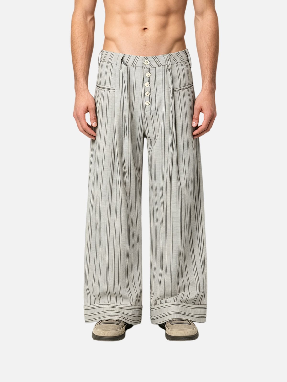 Haaura Striped Button Fly Pants