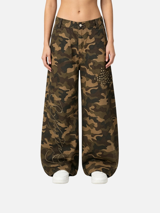 Haaura Camo Rhinestone Baggy Pants