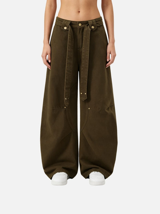 Haaura Belted Baggy Barrel Pants