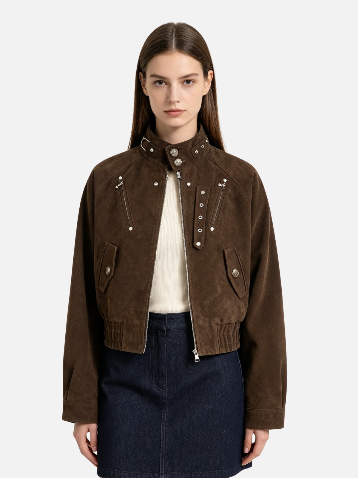 Haaura Suede Utility Zip Up Jacket