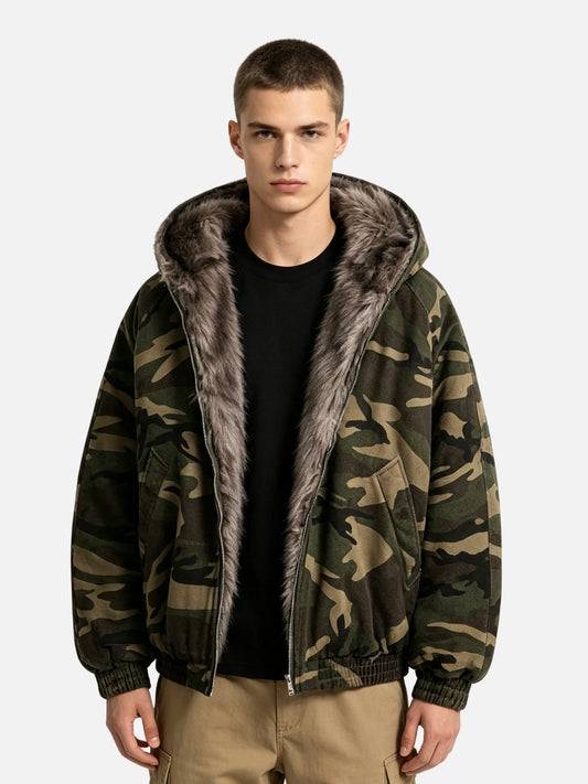 Haaura Camo Faux Fur Hooded Jacket