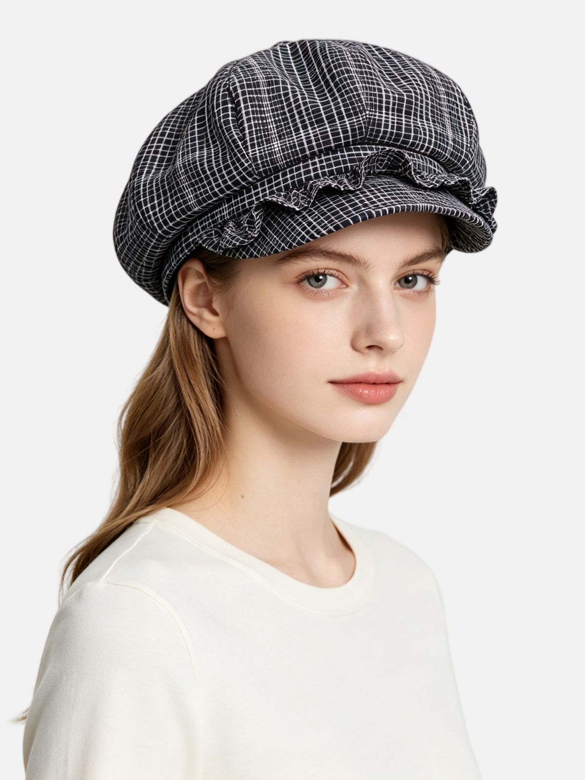 Haaura Plaid Ruffled Flat Cap