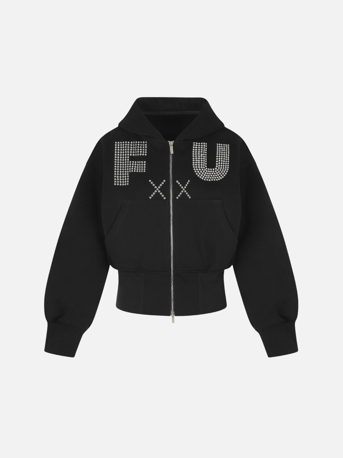 Haaura Rhinestone Letter Zip Up Hoodie