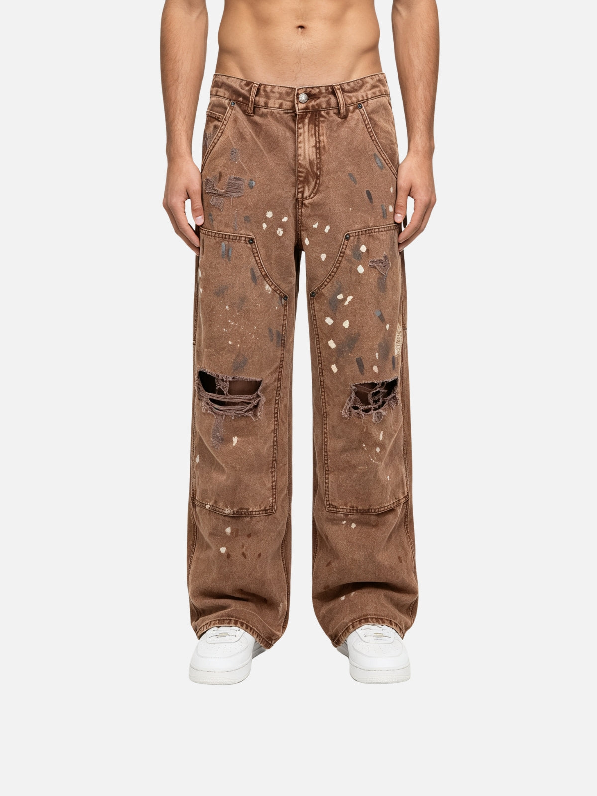Haaura Distressed Splatter Cargo Baggy Jeans